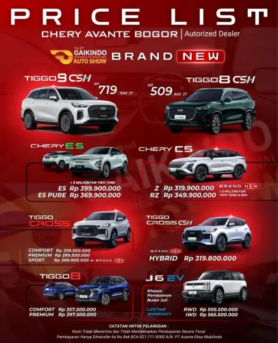 Pricelist Harga Chery bogorselatan 2025